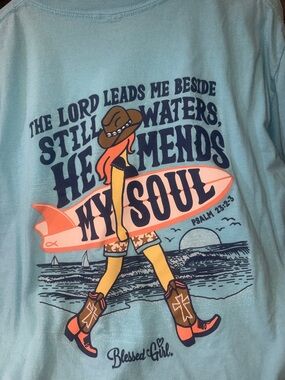 Blessed Girl Light Blue Graphic Tee - 'He Mends My Soul'